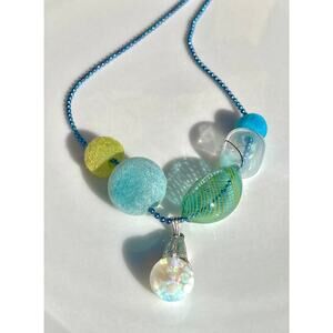 Beaded Ball Chain Necklace, Opal, Murano Glass, Tassel, Fuzzy Beads, Child/Woman